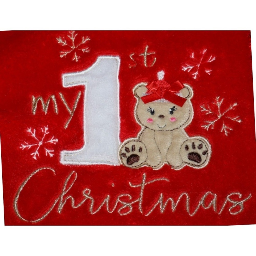 My 1st Christmas Girls Bear Satin Trim Red Security Blanket BABY ESSENTIALS